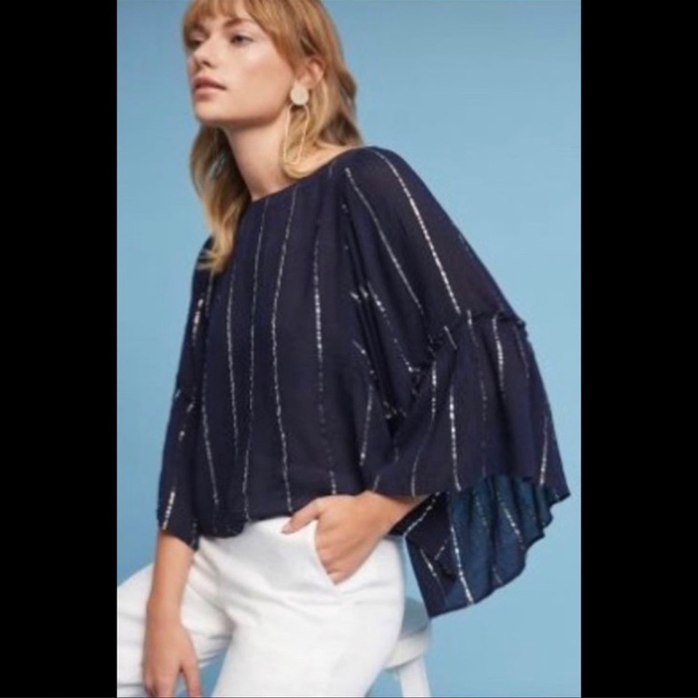 Anthropologie Striped Bell-Sleeve Blouse